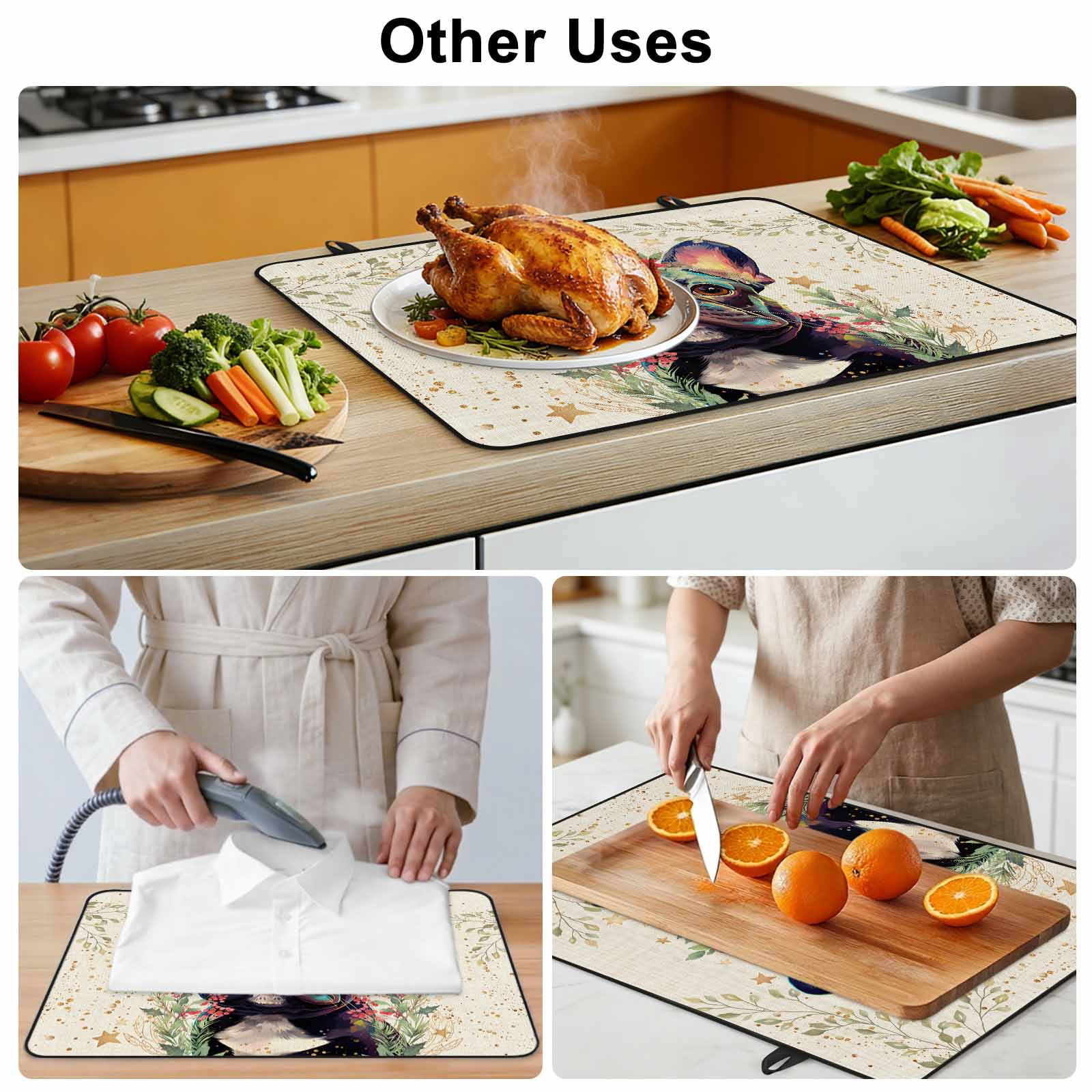 Pet Dog Leaves, Stove Top Cover for Electric Stove, Heat-proof & Non Slip Glass Top Stove Cover Protector, Farmhouse Flower Stars Watercolor Kitchen Flat Cooktop Rubber Mat 24x21 Inches