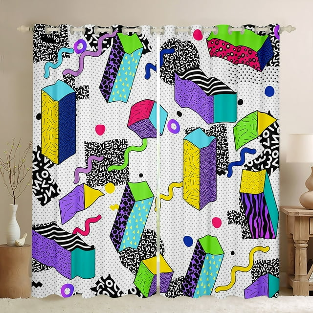 Erosebridal Colorful Geometric Curtains Pack of 2 (42x90), Square Rectangle 30%-50% Black Out Curtains, Leopard Print Decor