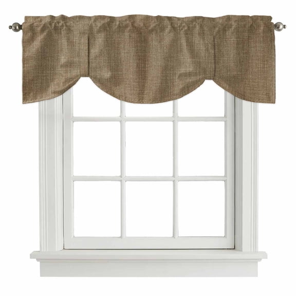 Vintage Brown Tie Up Valance Curtains for Windows, Kitchen Curtains Window Shades, Farmhouse Retro Dark Solid Color Linen Texture Light Filtering Curtain Valances for Bedroom/Bathroom/Cafe 42"x12"