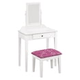 thumbnail image 1 of Vanity Make Up Table White Finish with a Drawer, Adjustable Mirror and Bench Seat Custom Covered in an Animal Print Fabric of Your Choice (Cheetah Pink), 1 of 1