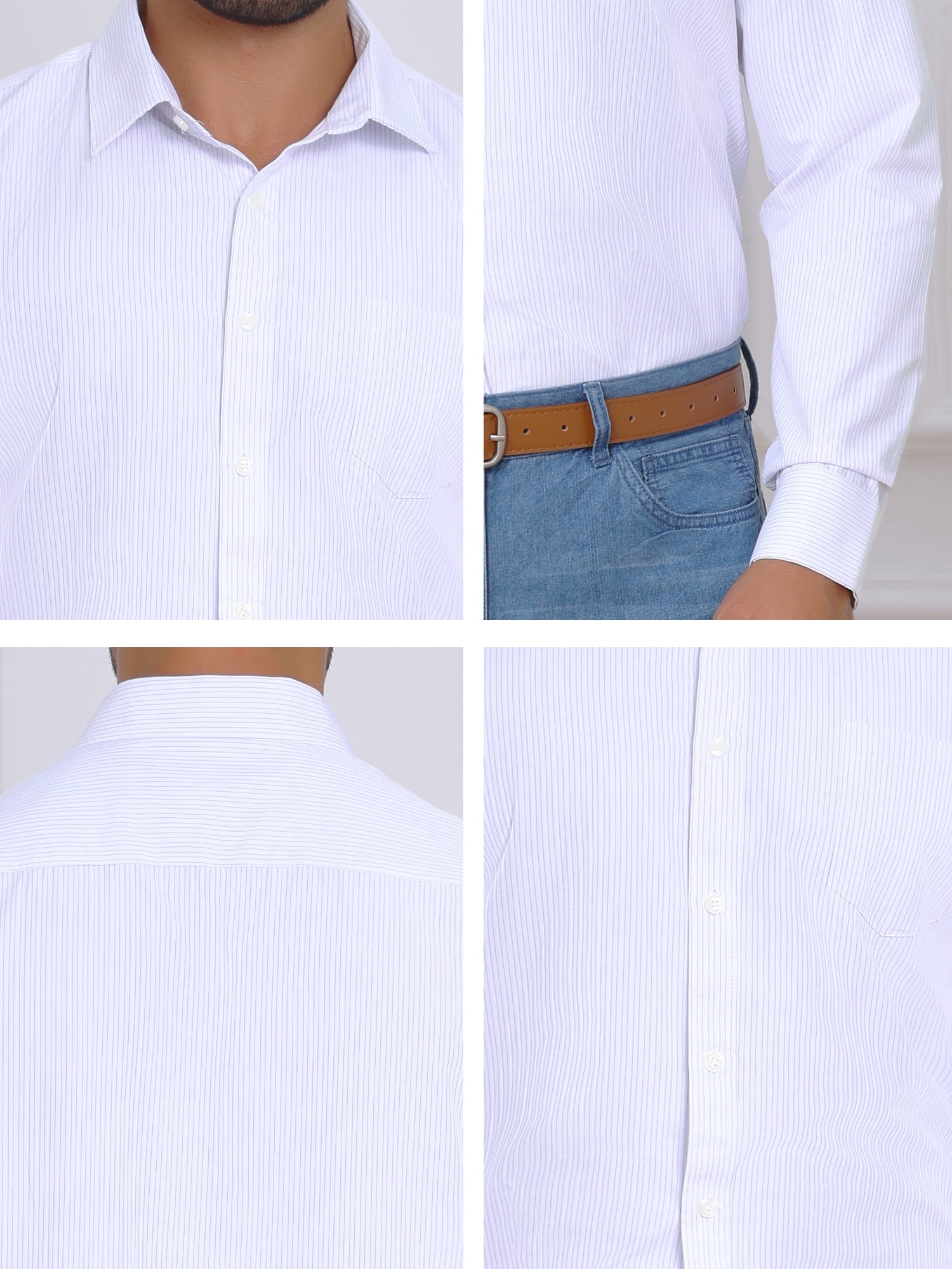 DARING DIVA Men's Long Sleeve Business Button Down Striped Dress Shirts XL Purple White