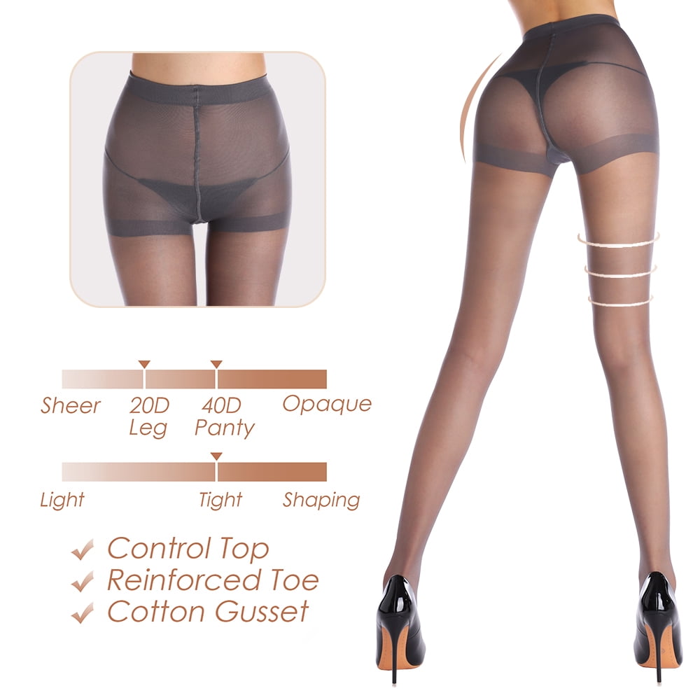 G&Y 2 Pairs Women's Control Top Pantyhose - 40D Sheer Tights Tummy