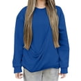 thumbnail image 2 of Chandails d'Automne Grande Taille pour Femmes Mode Décontractée Couleur Unie Poche Col Rond Manches Longues Chandail en Molleton Amusant Bleu G, 2 of 7