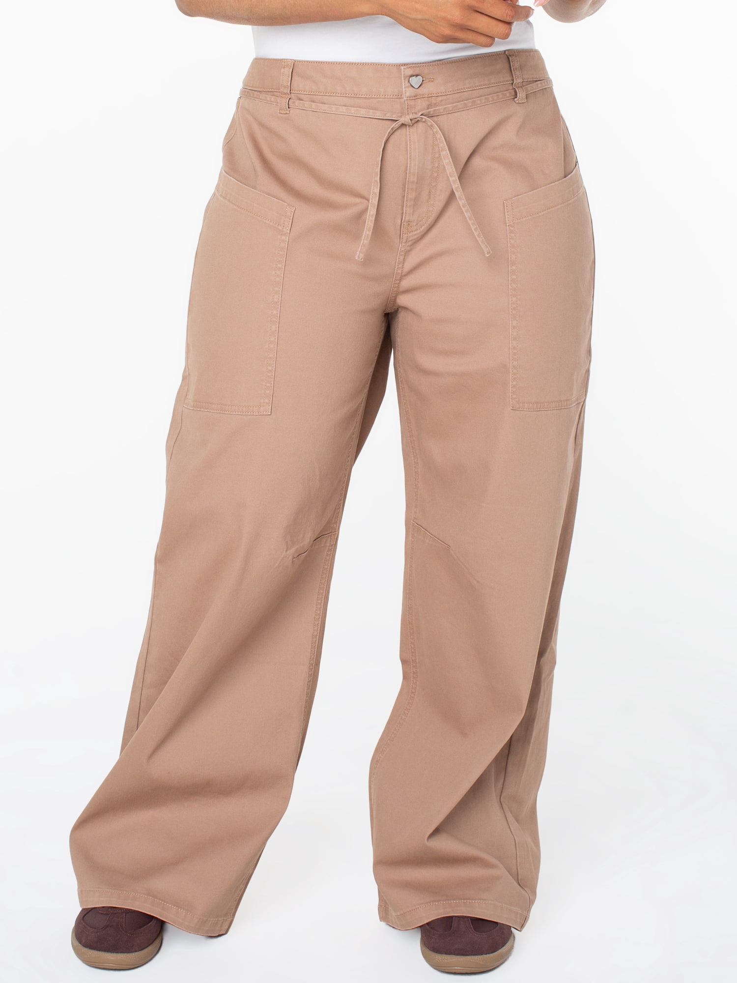 Celebrity Pink Women's and Women's Plus Tie Front Cargo Wide Leg Pants, Sizes XS-4X