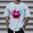 thumbnail image 2 of Dagegui T-Shirt for Men Smile Black Teeth Graphic Tee Short Sleeve Crewneck T Shirts Big and Tall Summer Tops Light Blue XXXL, 2 of 4
