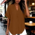 thumbnail image 2 of CBASIHI Womens Oversized Short Sleeve Tops- Vintage V Neck Casual Summer Basic T Shirts Coffee Size 2XL, 2 of 9