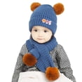thumbnail image 1 of Kids Hat Blue Baby Autumn Winter Cute Star Moon Pattern Hat Cap Scarf Set with Ear Protection, 1 of 5