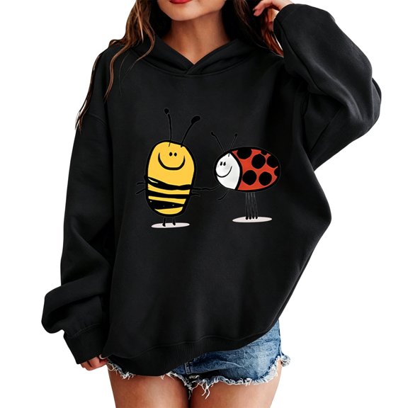 Lullu Hoodies for Toddler Girls Cute Bee Graphic Pullover Hooded Sweatshirts with Pockets, Black