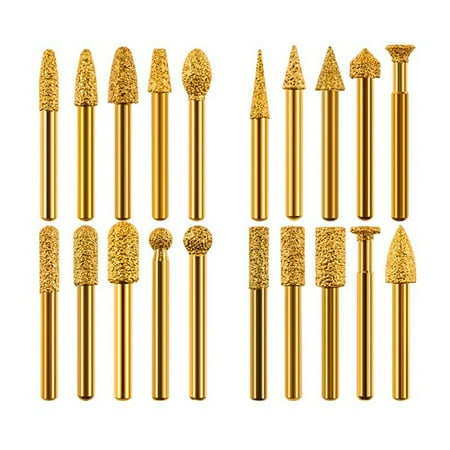 

20Pcs Brazed Diamond Grinding Head 6mm Golden Engraved Grinding Needle for Iron Parts