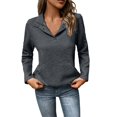 thumbnail image 2 of HLKJKLS Long Sleeve Shirts For Women Textured Long Sleeve Button V Neck Loose Pullover Sweatshirt Polyester Cotton Blend Gray S-Xl, 2 of 6