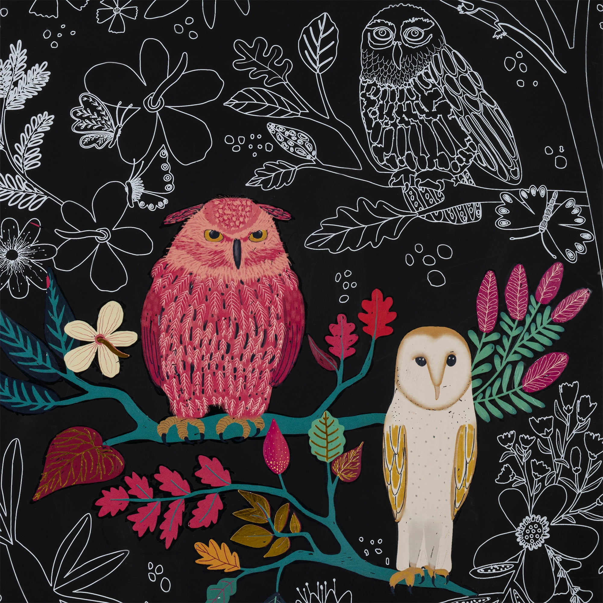 Brea Reese: Scratch Art Paper Pad - Owl & Moon - 6 Designs, Metallic Guided Art, Dual-Tip Stylus & Brush, Easy-to-Frame 9x12" Pages, Adult Craft Kit