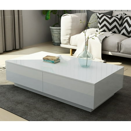 Coffee Table,Ymiko Coffee Table Modern Wood Furniture Side MDF High Gloss Finish White Living