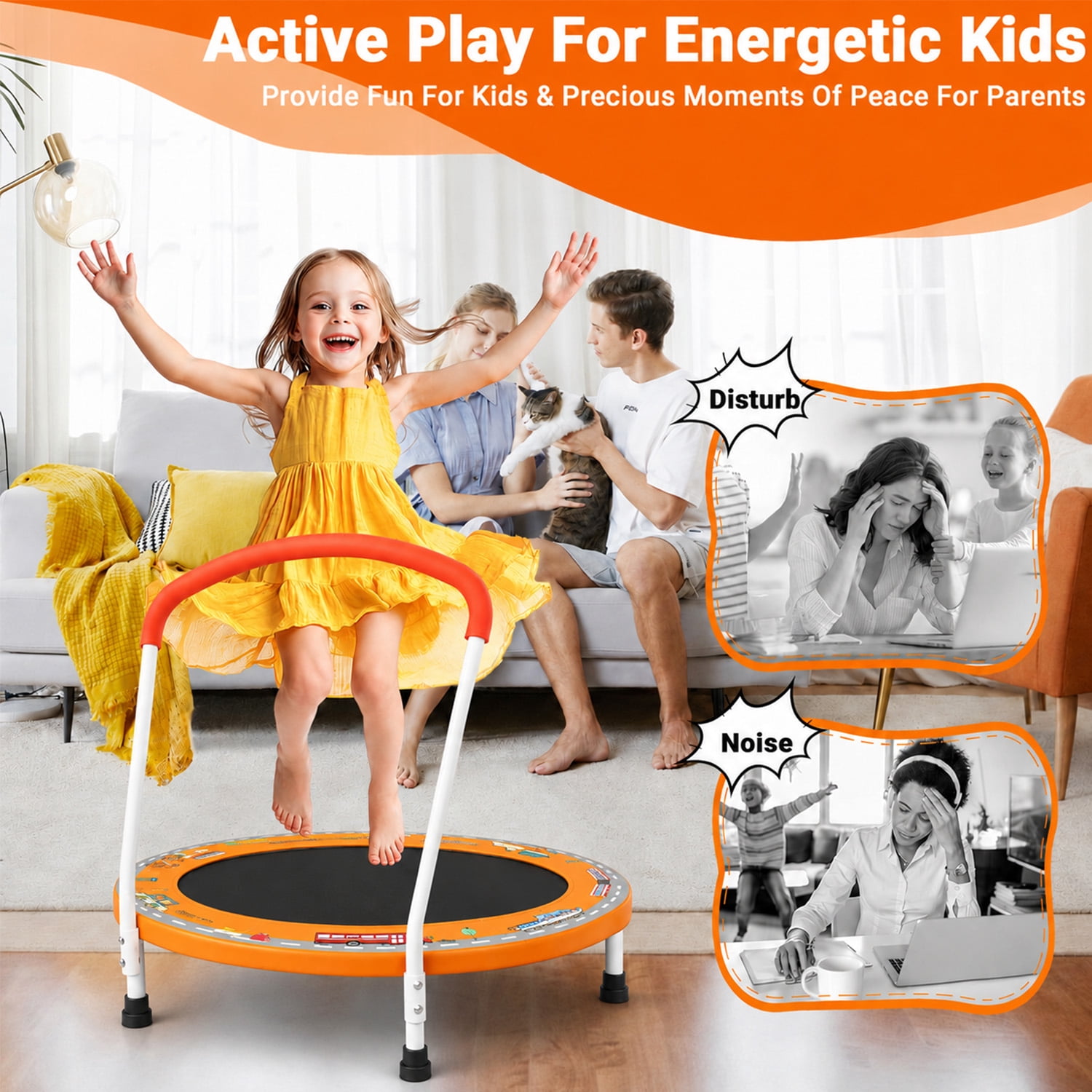 LIZEVINC 36" Trampoline Indoor Trampoline with Handle,Orange