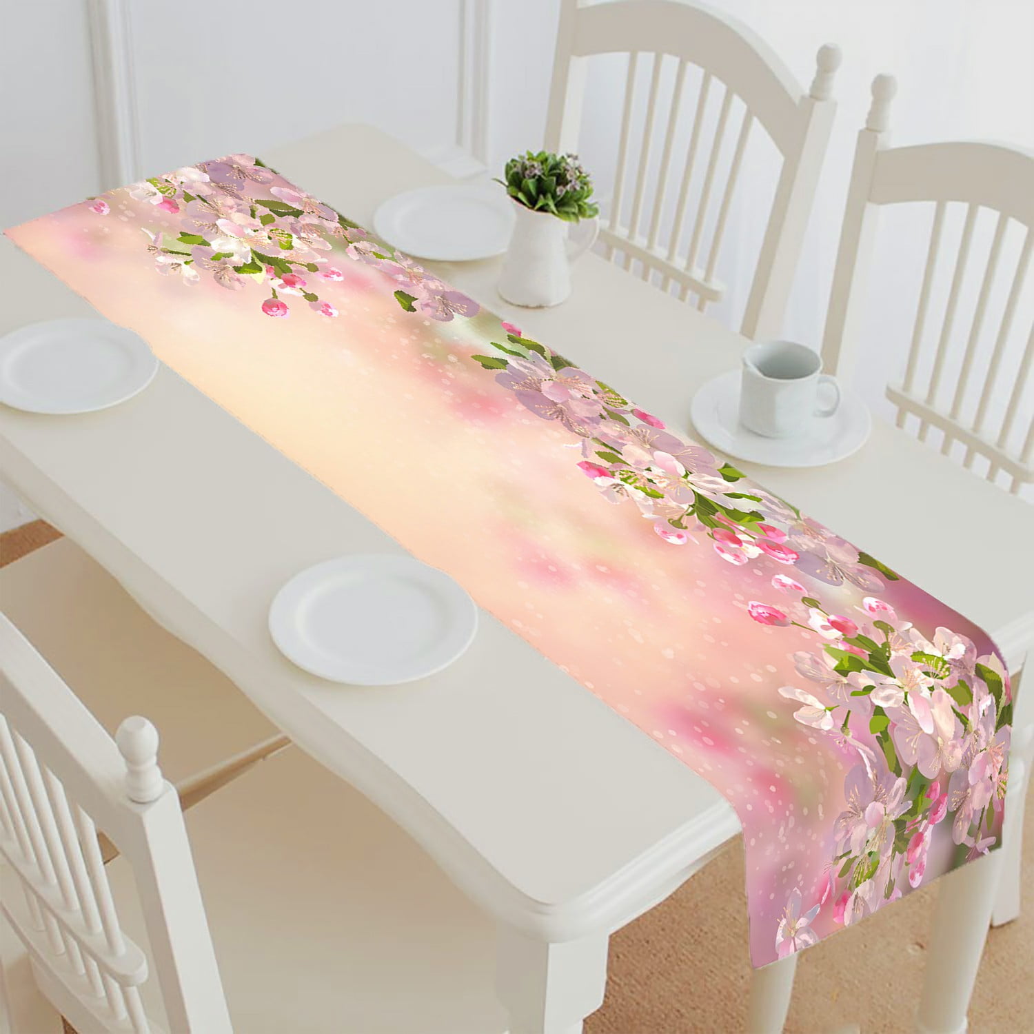 ABPHQTO Spring Cherry Blossom Sakura Branch In Springtime Table Runner