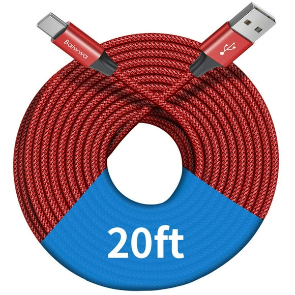 shiyou-[ 20ft/6m ] Extra Long USB C Cable, Premium Nylon Braided USB A to Type C Cable Charger Cord Compatible with Samsung Galaxy Note, Moto, LG, Pixel and More USB C Smartphone & Tablet