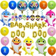 Baby Shark Doo Doo Birthday Decorations For Kids, Ocean Theme Party Include Baby Shark Family & Doo Doo Foil Balloons For Baby Shower 1st 2nd 3rd Birthday Party