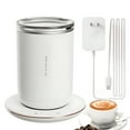 thumbnail image 1 of Mistaha Smart Temperature Control Magnetic Stirring Mug Warmer - 2 in 1 Design, 3-Level Heat, 24W, 300ml, Stainless Steel, Touch Button Base, Dustproof Cover - Ideal for Home, Office, Gifting - White, 1 of 6