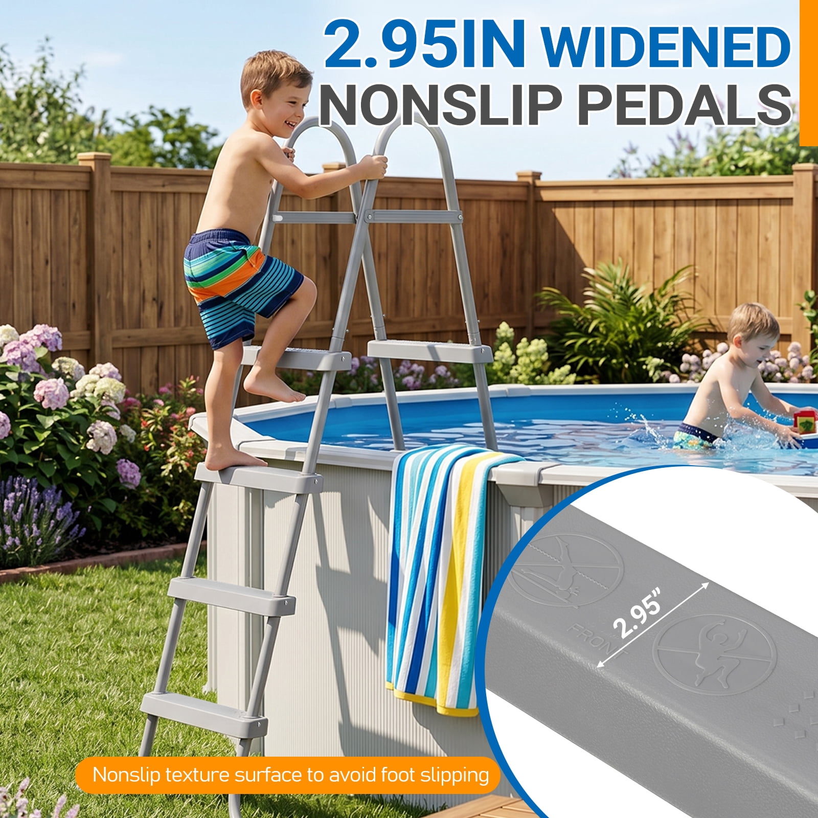 Zimtown 4-Step Pool Ladder, 52 Inch Above Ground Swimming Pool Ladder with Gray Metal Frame & Steps, Heavy-Duty Entry Ladder