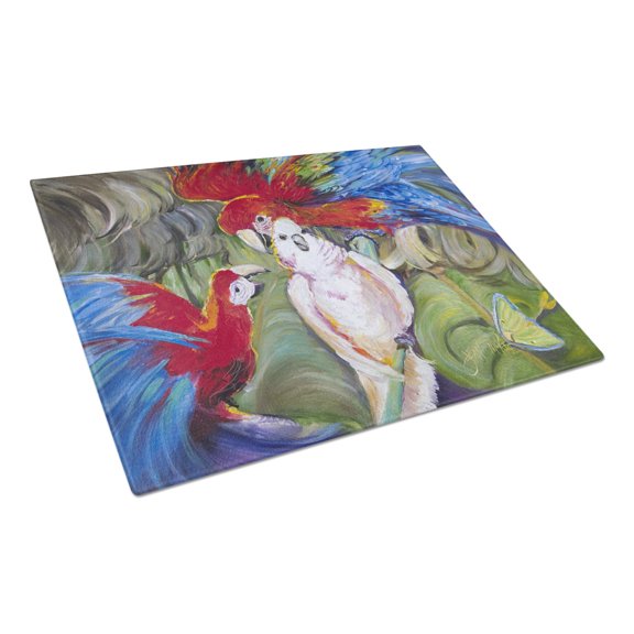 Caroline's Treasures Menage-a-trois Parrots Glass Cutting Board Large