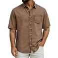 thumbnail image 5 of Men's Casual Short Sleeve Point Collar Button-Down Shirt Solid Basic Top Breathable Soft Washed Cotton Chest Pocket All-Day Comfort for Office Daily Wear Party Gray 3XL, 5 of 8