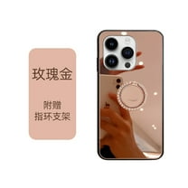 Allytech Mirror Case for iPhone 14 Pro Max for Girls Women Makeup, Bling Rhinestone Ring Holder Finger Grip Kickstand Cover, Full Body Protection Precise Cutouts Shockproof Case - Rosegold