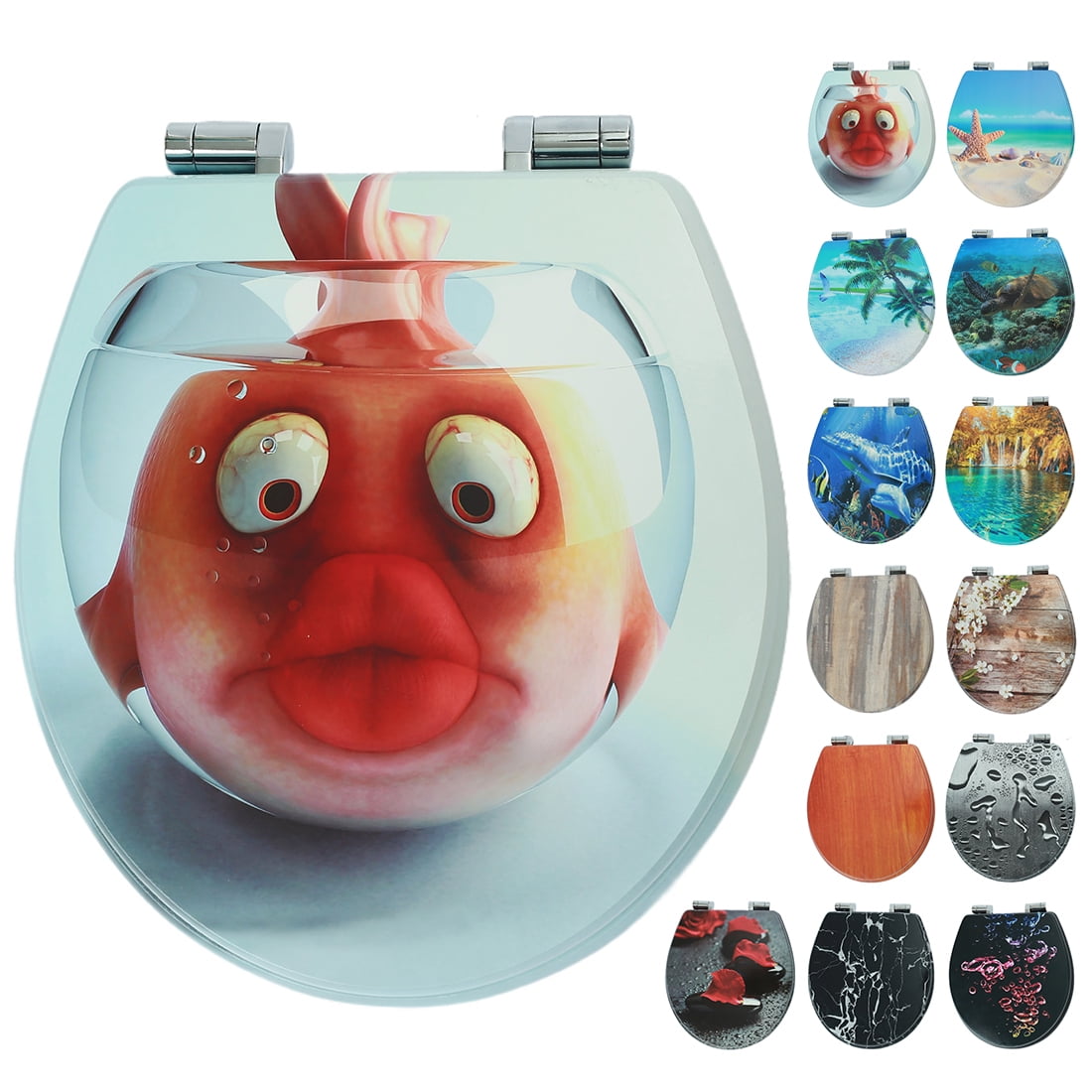 Toilet Seat 17 Inches Durable Enameled Wood Quiet SlowClose, Premium