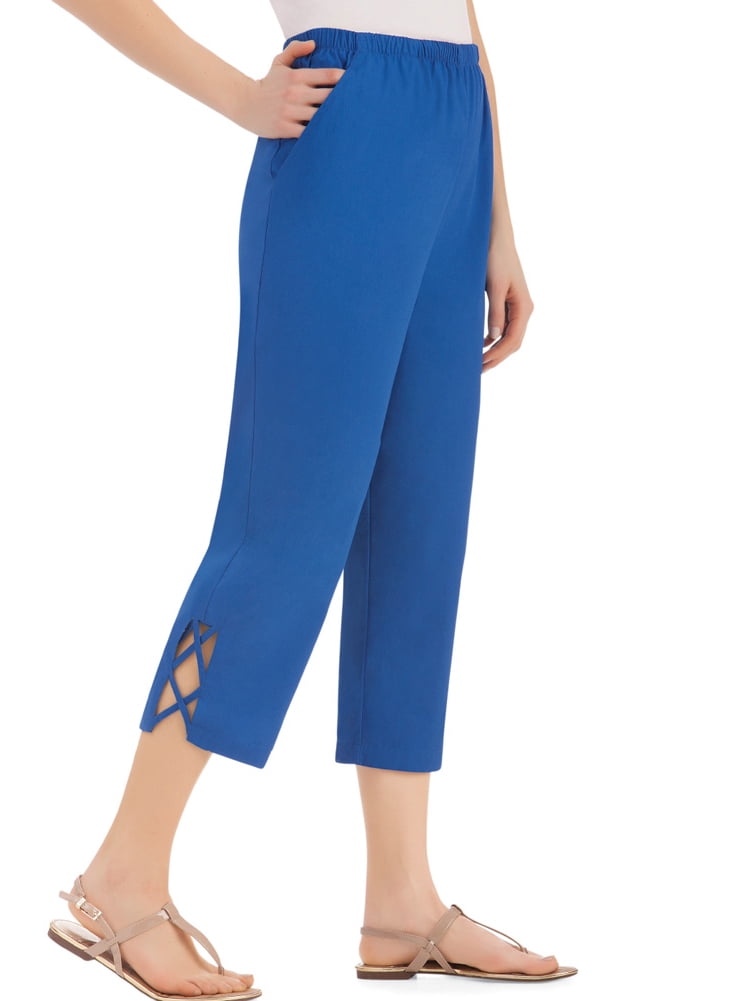 Collections Etc. Women's Lattice Trim Capri Pants, XLarge, Royal