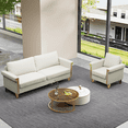 thumbnail image 2 of Velvet Sofa and Chair Set, Mid-Century Modern Design with Plush Cushions and Gold Legs for Living Room Lounge in Cream White, 2 of 8