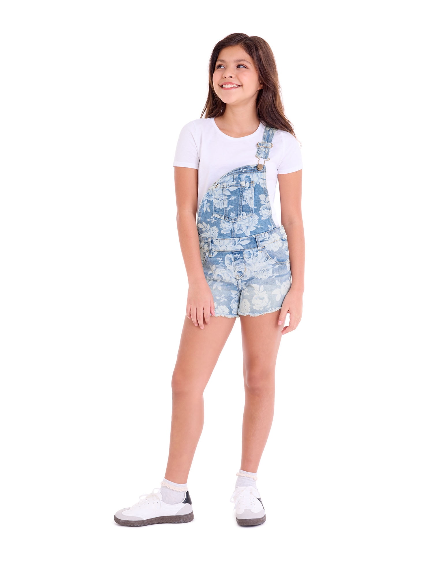 Jordache Girls Roses Denim Shortall, Sizes 4-18