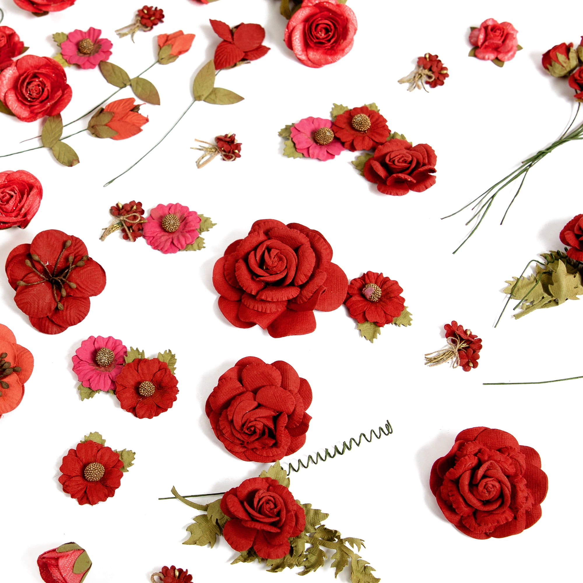 Little Birdie Red Paper Flowers Assortment, 78ct – DIY Craft Embellishments & Scrapbook Florals