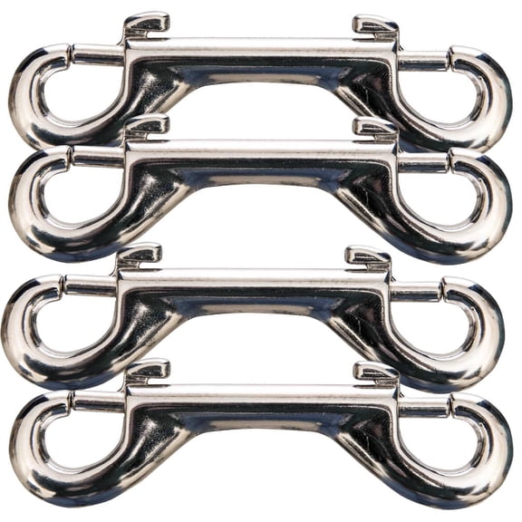 Jeffers Double Ended Bolt Snaps 4", Nickel Plated Metal Snap Hooks for Horse Tack, Dog Leash, Rope, Chain, Bucket, Keychain, Lanyard, Camping, Fishing, Outdoor, DIY, Crafts, Hardware, Barn - 4 Pack