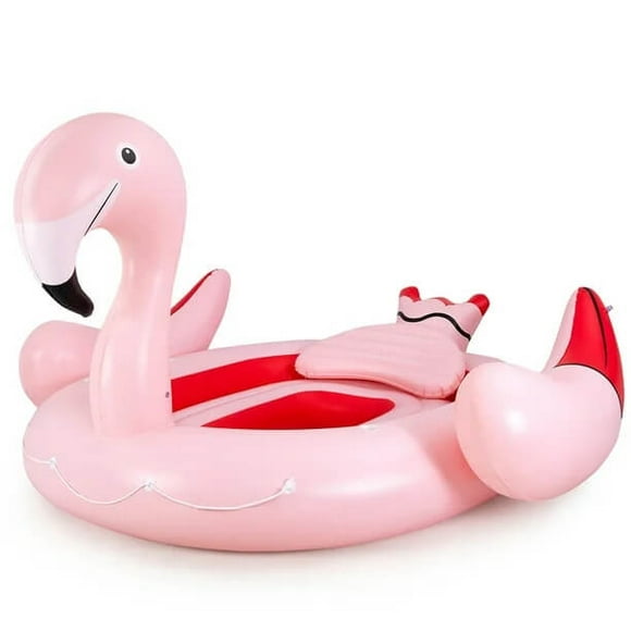 Inflatable Flamingo Floating Island 6 People with 6 Cup Holders for Pool and River