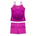thumbnail image 4 of TiaoBug Kids Girls Yoga Workout Outfit Shiny Metallic Camisole Top with Shorts Gymnastic Dance Costume Hot Pink 14, 4 of 5