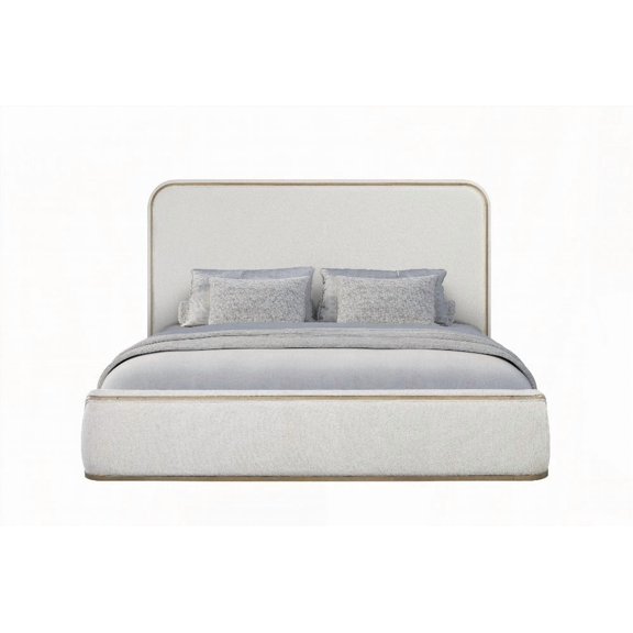 King Upholstered Bed - Toffee & White Sand | Elegant Fabric, Rounded Edges