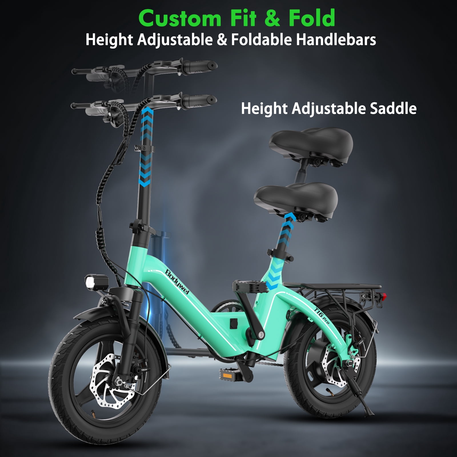 Electric Bike for Adults, Bodywel Electric Bicycle with 36V 13Ah Battery, 14" Folding Ebike, Peak 500W Motor, Commuting Mini E Bike, 25Miles, UL2849