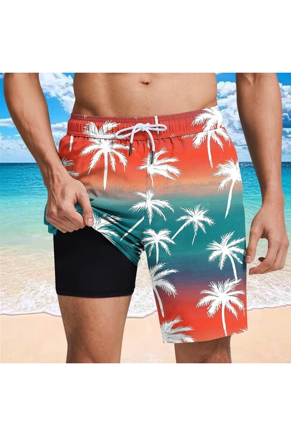 Summer Shorts for Men Dry Fit Casual Short Pants Lining 2 in 1,Beach Breathable Elastic Waist Mens Shorts Ropa,Size L