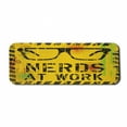 thumbnail image 1 of Retro Computer Mouse Pad, Nerds at Work Grunge Fictional Sign Glasses Hazard Stripes Work Hard Theme, Rectangle Non-Slip Rubber Mousepad Large, 31" x 12" Gaming Size, Yellow Black Green, by Ambesonne, 1 of 2