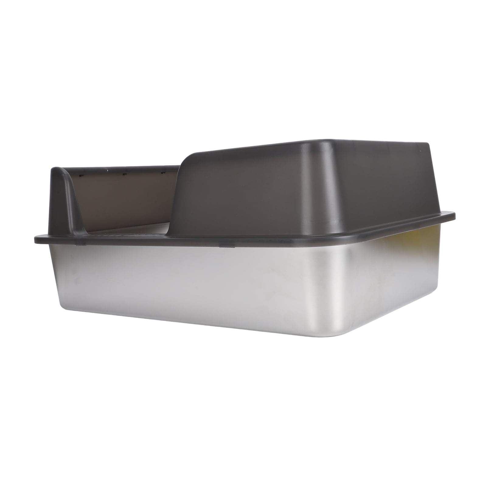 BOKYAN Stainless Steel Cat Litter Box Enclosed High Sided Anti Splashing Pet Pan, Easy to Clean Rectangle Toilet for Small Medium Cats, 20.87 inches / 53 cm Length, Black