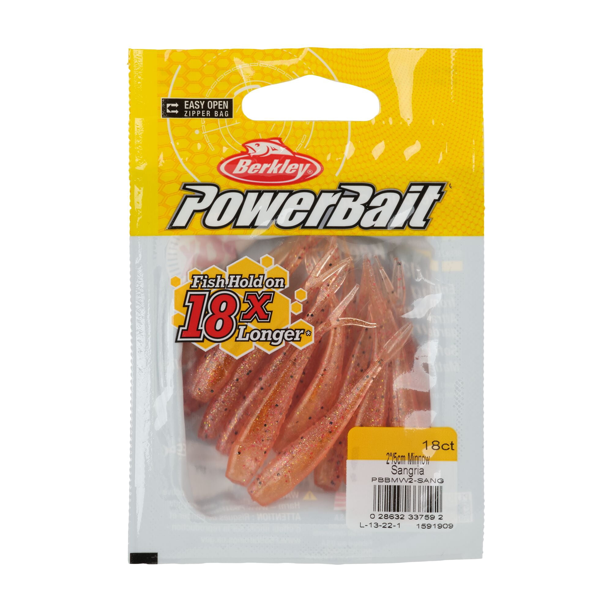 Berkley PowerBait® Minnow, 2 in, Pre-Rigged Baits, Sangria (18-count)
