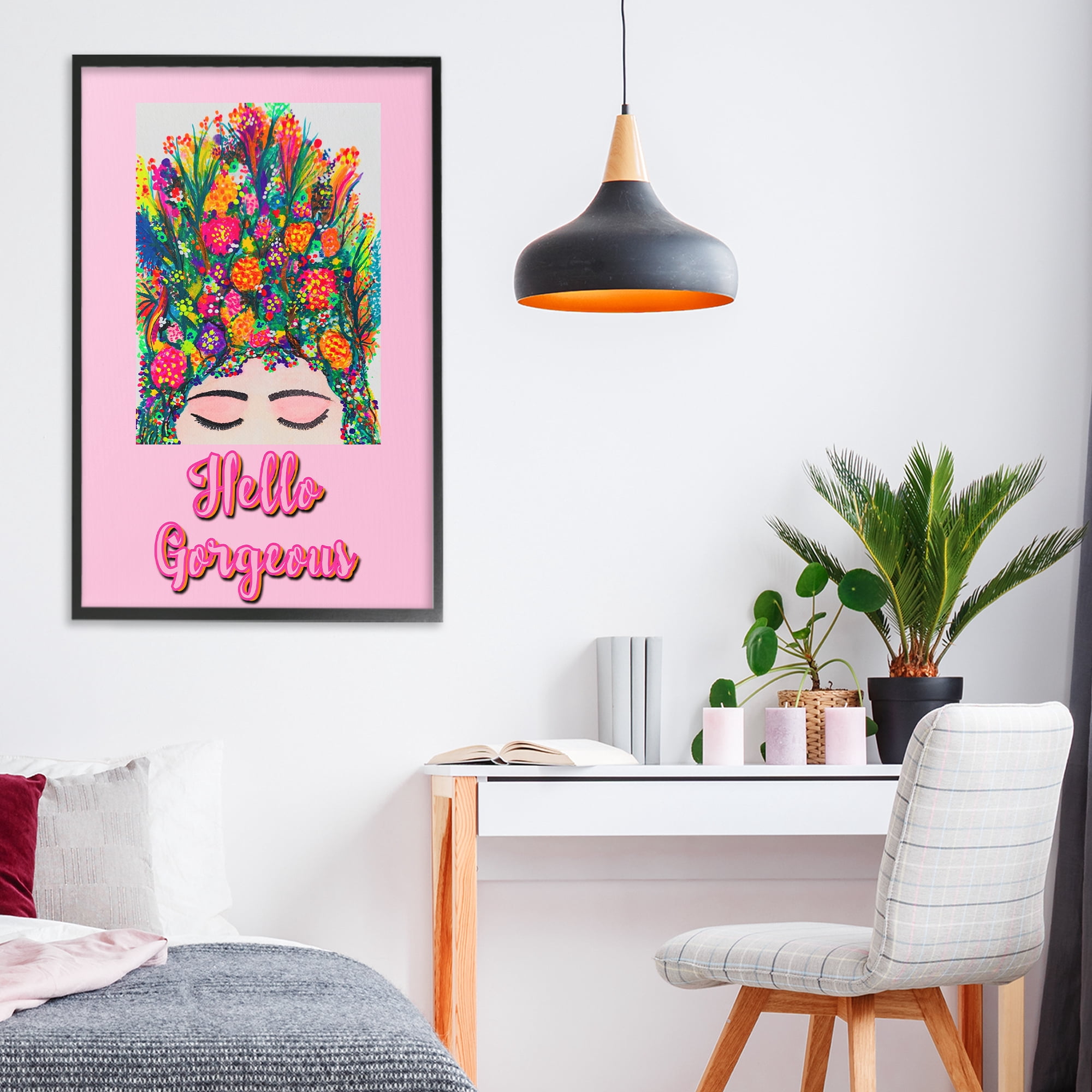 Stupell Industries Hello Gorgeous Floral Woman Black Framed Giclee Art, design by Pooja Dave