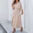 thumbnail image 6 of Color Women's V Neck Backless Casual Elegant Dress with Leg Slit Bottom Belt, 6 of 9