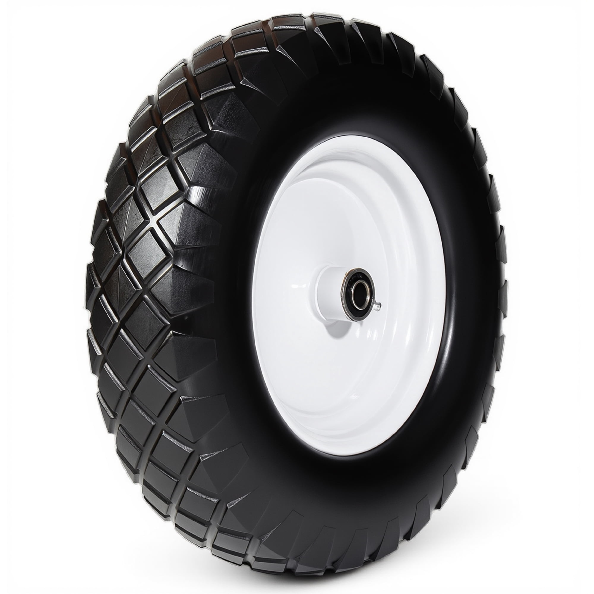 Leumius Set of 2 4.80/4.00-8 Flat-Free Solid Wheelbarrow Tire and Wheel, 16" Solid Tire with 5/8" & 3/4" Bearings, 3" Hub for Hand Truck Garden Cart Trailer Trolley Wagon