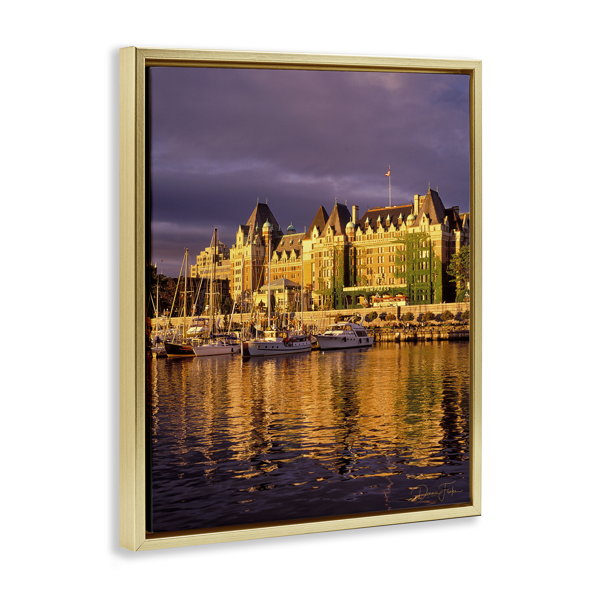 Stupell Industries City Boat Harbor Town & City Photography Gold Floater Framed Art Print Wall Art, 25 x 31