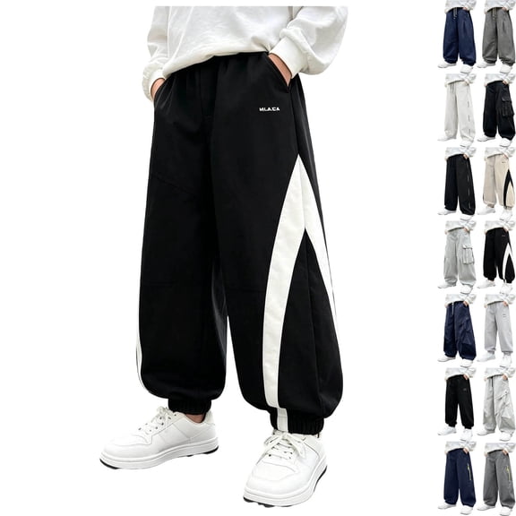 DJDLJWCJ Teen Boys Cargo Pants 5-15 Multi-pocket Relaxed Fit Athletic Sweatpants Lightweight Soft Jogger Pants Black Size 160