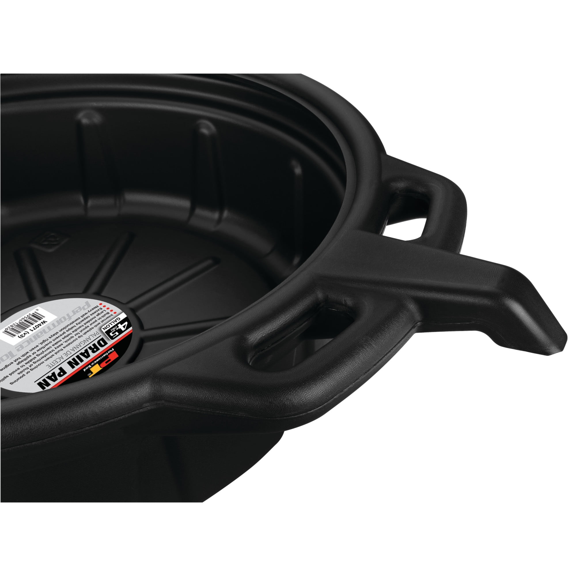 Performance Tool W4071 4.5 Gallon Oil Drain Pan, Carrying Handle, Easy-Pour Spout, High-Density Polyethylene, Black