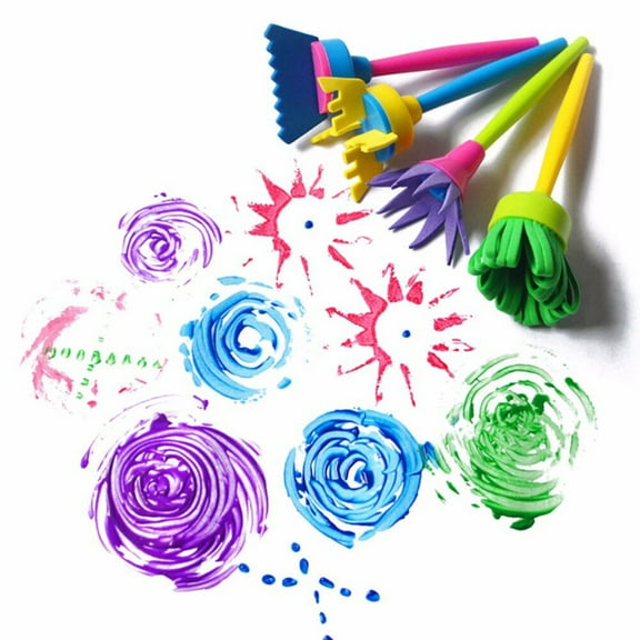 Zehuanyu 4pcs Children Kids Creative Flower Stamp Sponge Brush DIY Art Painting Tools
