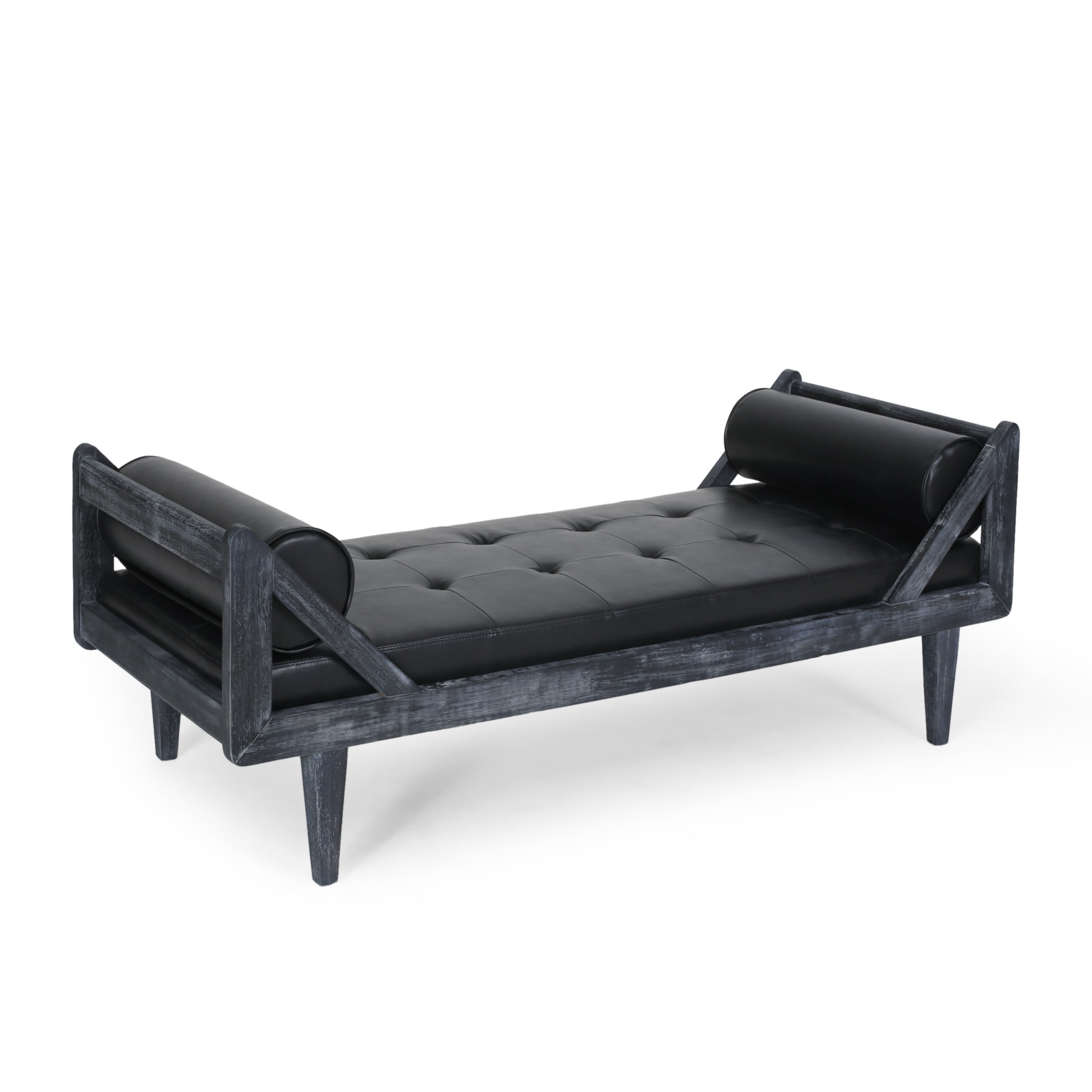 Noble House Kew Indoor Faux Leather Tufted Chaise Lounge, Midnight