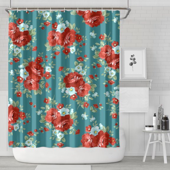 Pioneer Colorful Floral Shower Curtain for Bathroom Home Decor Bathtubs Waterproof Fabric Curtain with 12 Hooks 72x84in