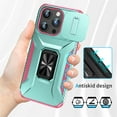 thumbnail image 3 of ELEHOLD for iPhone 14 Heavy Duty Case Shockproof Anti-Scratch with Built-in Magnetic Rotation Ring Holder Stand Case,Rugged Non-Slip Slide Lens Protector Hard Case Cover, green, 3 of 8