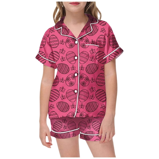 Icvfdpl Tenues d'Été pour Filles, Pyjamas Colorés Peints à la Main pour Pâques, Confortables pour 2-3 Ans
